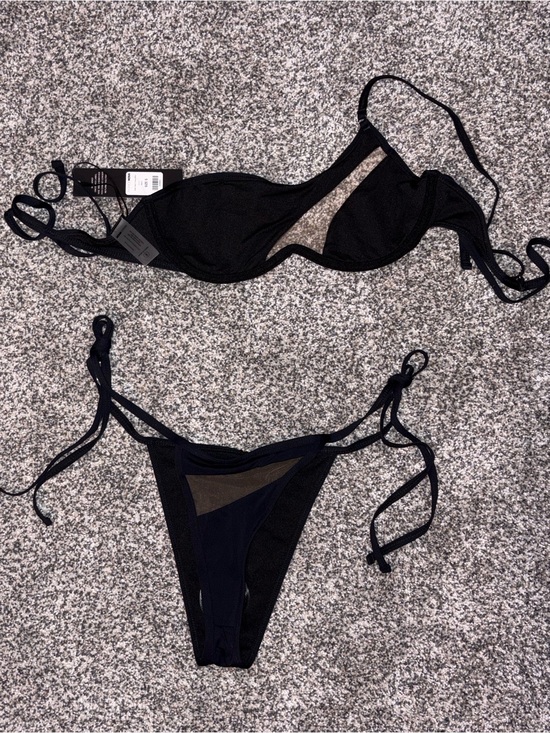 Fashion Nova Other - Fashion Nova Black Mesh Panel Tie Bikini Set